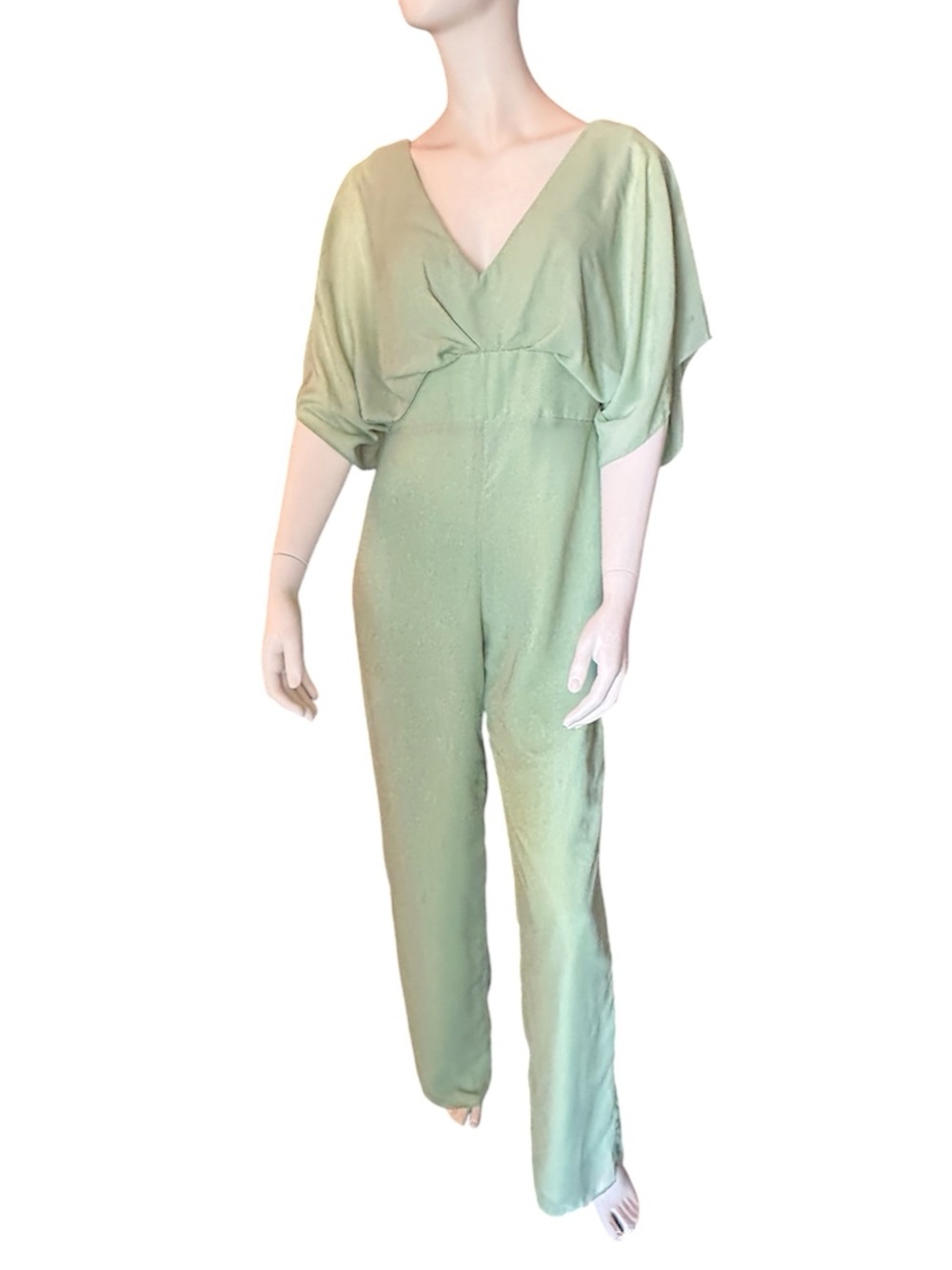 Gown Gallery Lined Chiffon Jumpsuit Darker Celery Green Size 12 NWT